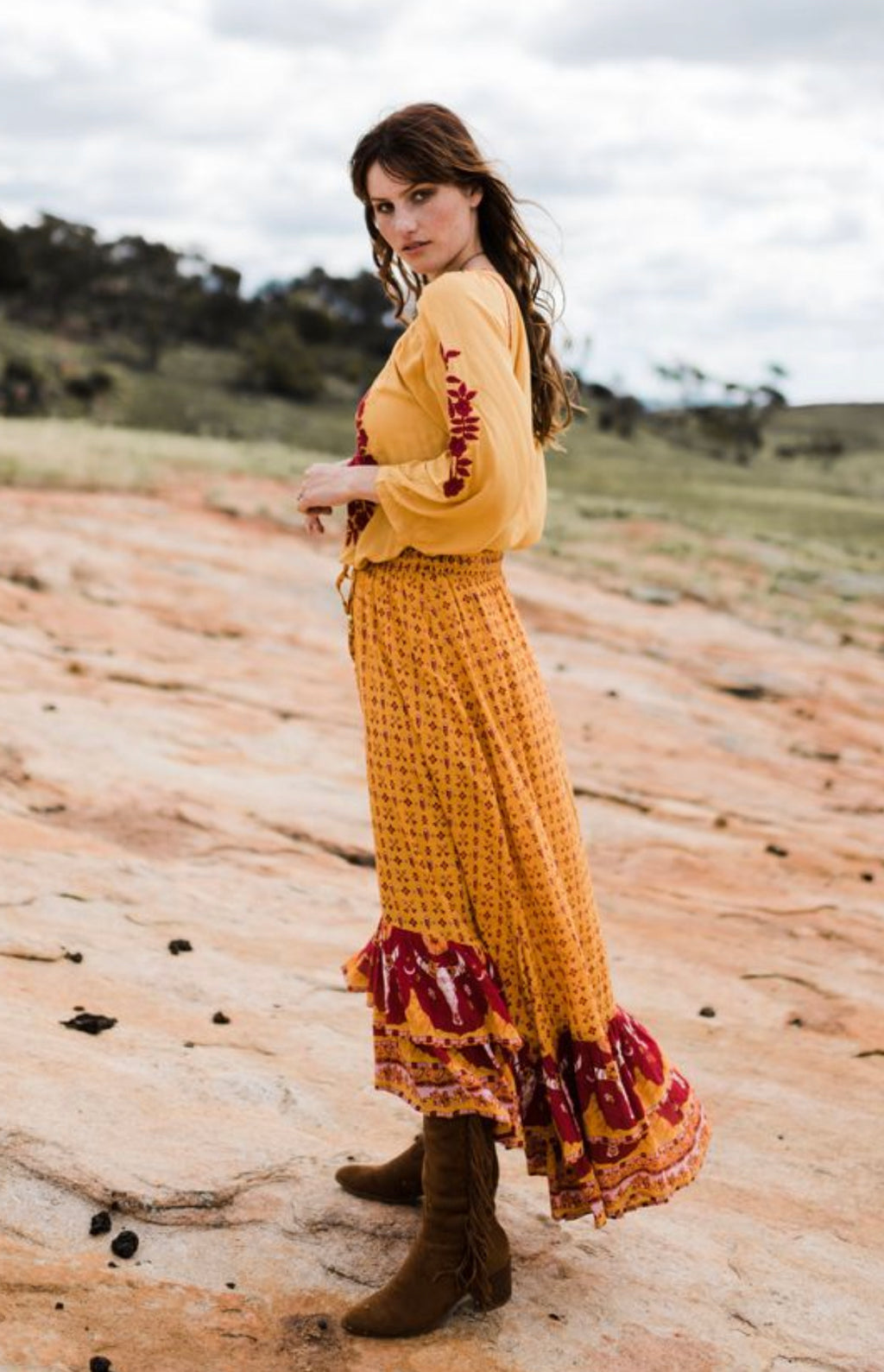 Golden Dust Maxi Skirt in Autumn Glory