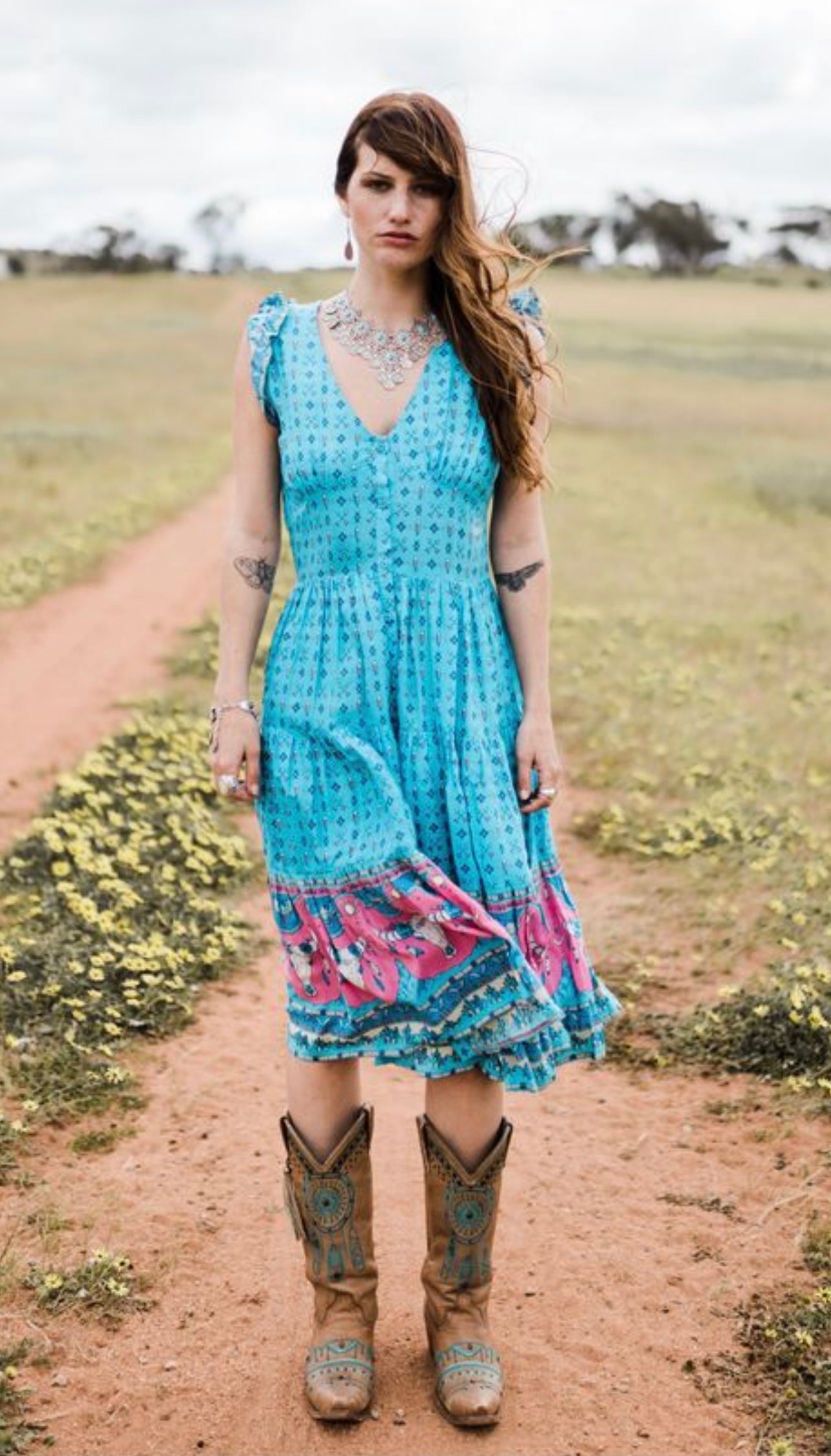 Wild West Mini Dress in Horizon blue