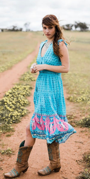 Wild West Mini Dress in Horizon blue
