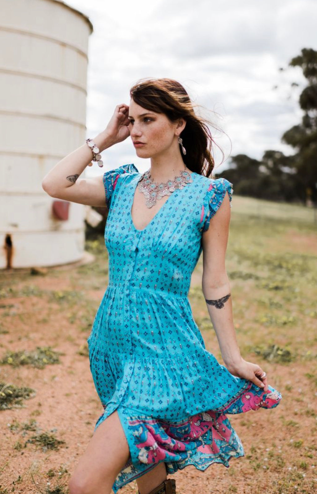 Wild West Mini Dress in Horizon blue