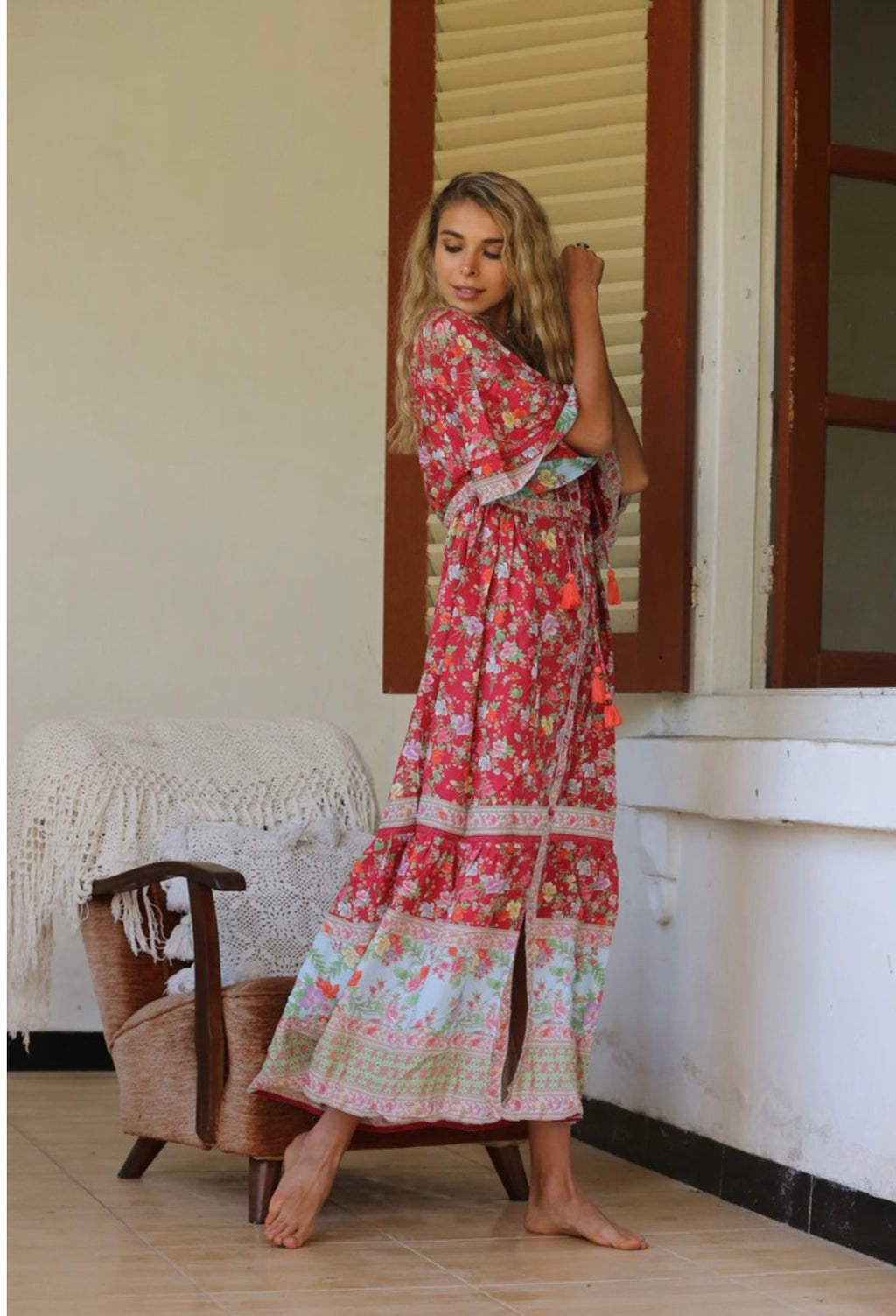 Pishon Kimono Dress- Rocco Red