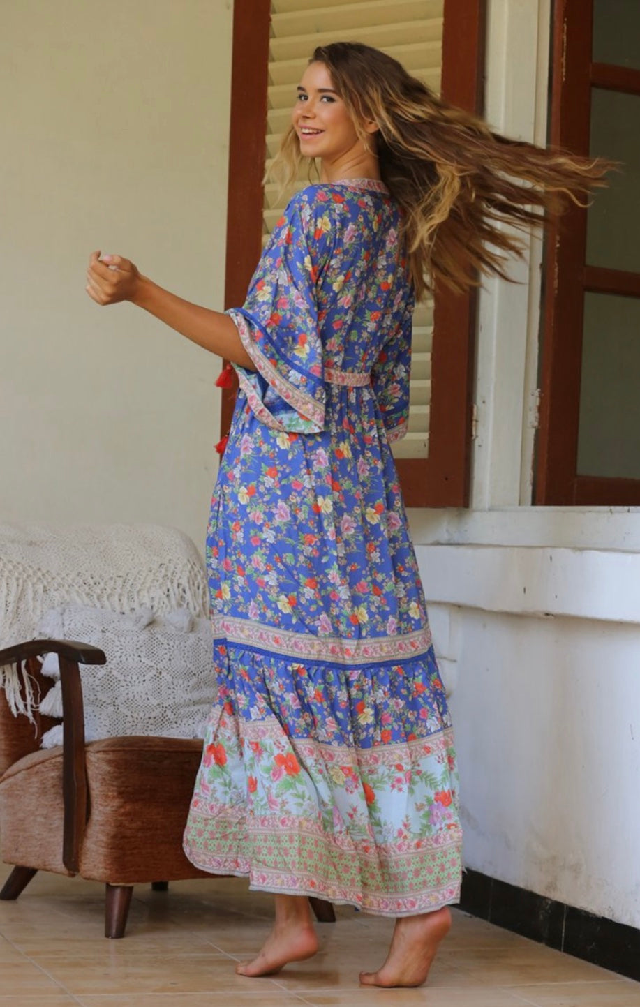 Pishon Kimono Dress - Lapis Lazuli